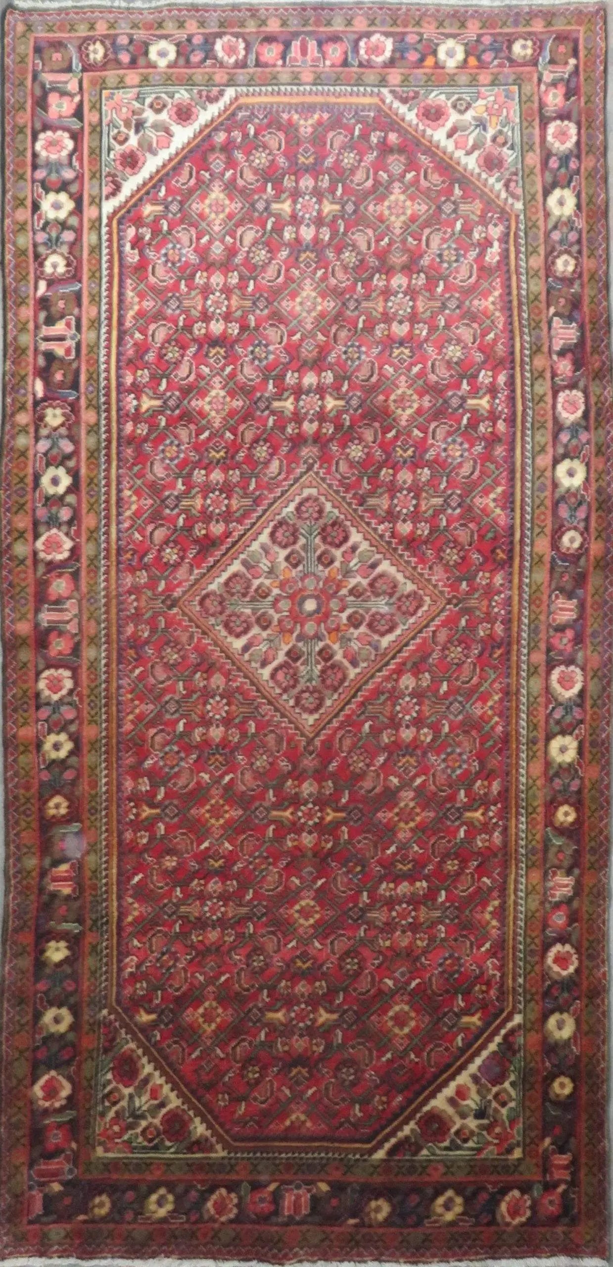 One Of The Kind Hand-Knotted Persian Wool Rug _ Luxurious Vintage Design, 10'5" x 5'2", Artisan Crafted